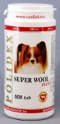 Полидекс Супер шерсть плюс (Polidex Super wool plus), банка 500 таб. Предназначен для улучшения шерсти, кожи, когтей и профилактики дерматитов.Сокращает период линьки.Обеспечивает яркую пигментацию шерсти, прокрас мочки носа и радужки глаз ( не вызывает потемнения цвета шерсти у собак со светлым окрасом.)