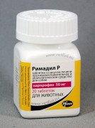 Римадил Р таблетки со вкусом печени, банка 20 таб. по 50 мг. Назначают собакам для облегчения воспалительных и болевых явлений при острых и хронических заболеваниях опорно-двигательного аппарата (остеоартриты), для анальгезии и в качестве противовоспалительного средства для уменьшения послеоперационных болей и отеков