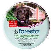 Форесто ошейник для собак более 8 кг. и  для крупных собак, (Foresto L) 70 см. Непрерывное использование ошейника обеспечивает защиту собак от блох, вшей, власоедов в течение 6 месяцев, а от иксодовых клещей в течение — 7-8 месяцев. Упаковка также содержит три светоотражающих зажима, которые могут быть прикреплены к ошейнику на постоянной основе для того, чтобы животное было заметно в темноте